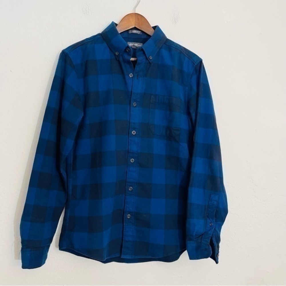 Eddie Bauer Blue and Black Plaid Button-Down Shirt